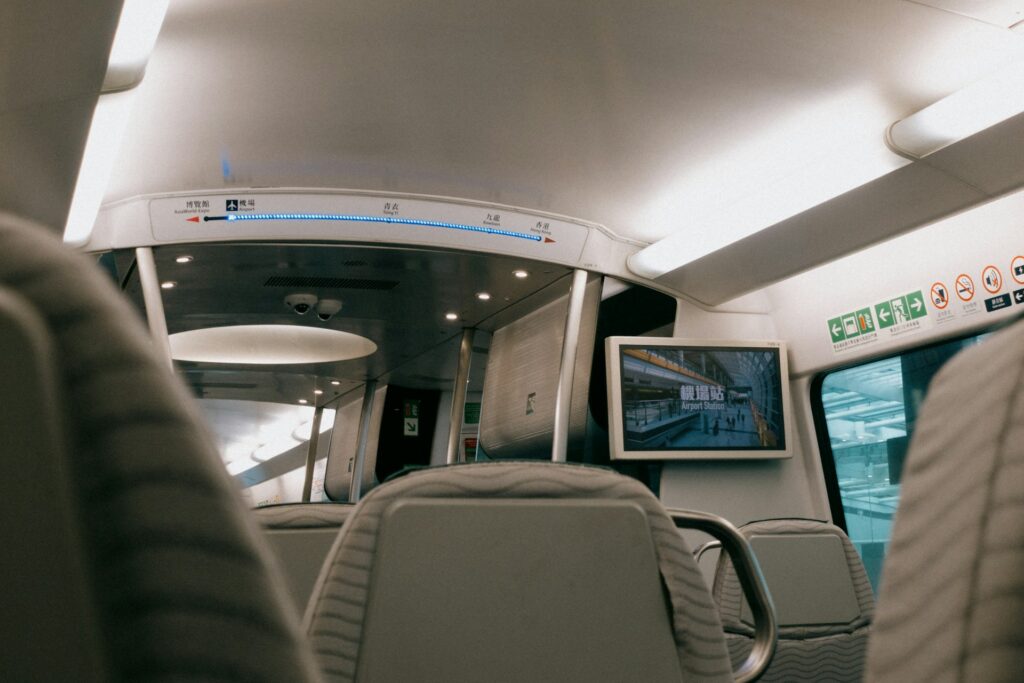 Seats inside of a transportation shuttle