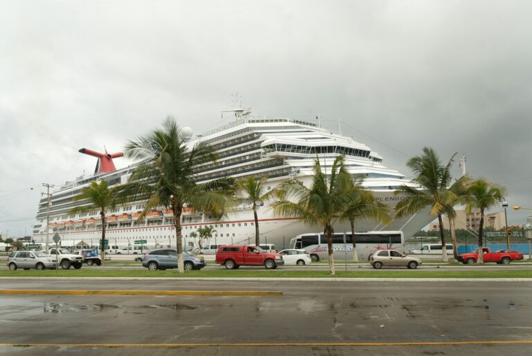 Cruise Ship near parked vehicles
