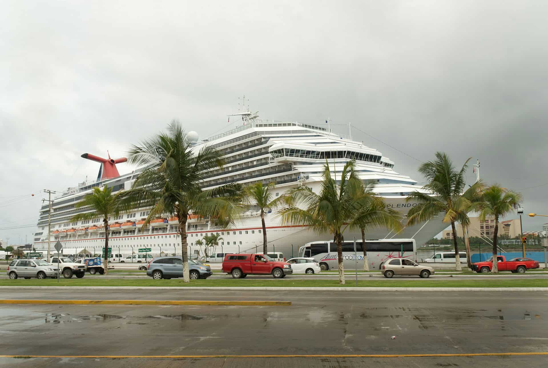 Cruise Ship near parked vehicles
