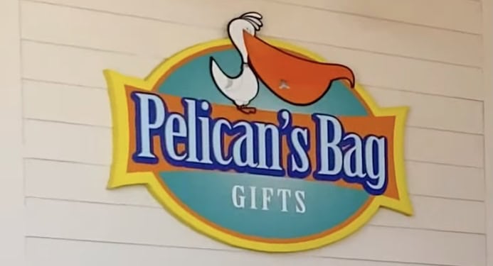 Pelican's Bag Gifts Souvenir Shop Sign at Pleasure Pier Galveston