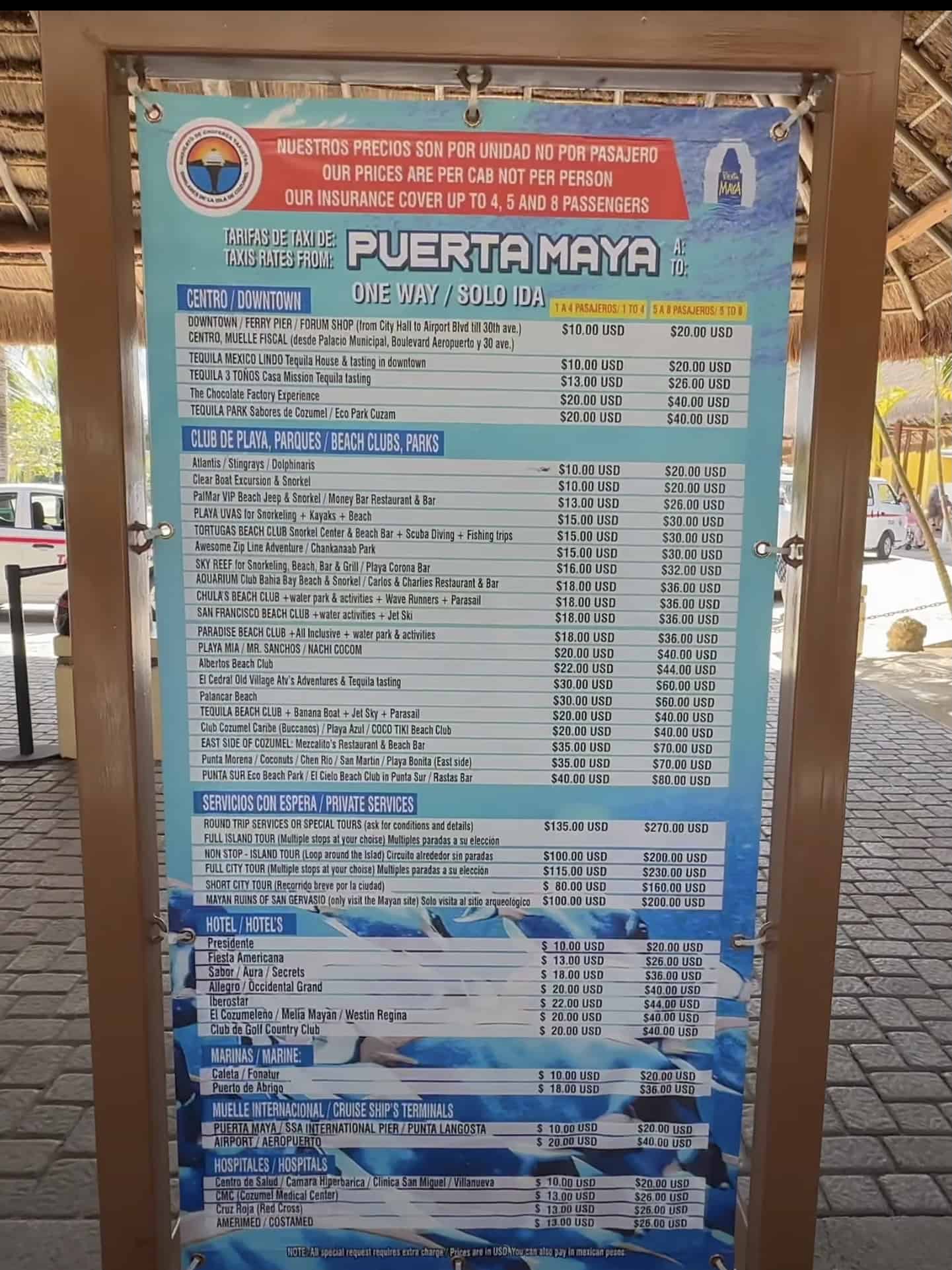 Puerta Maya Cozumel Taxi Rates