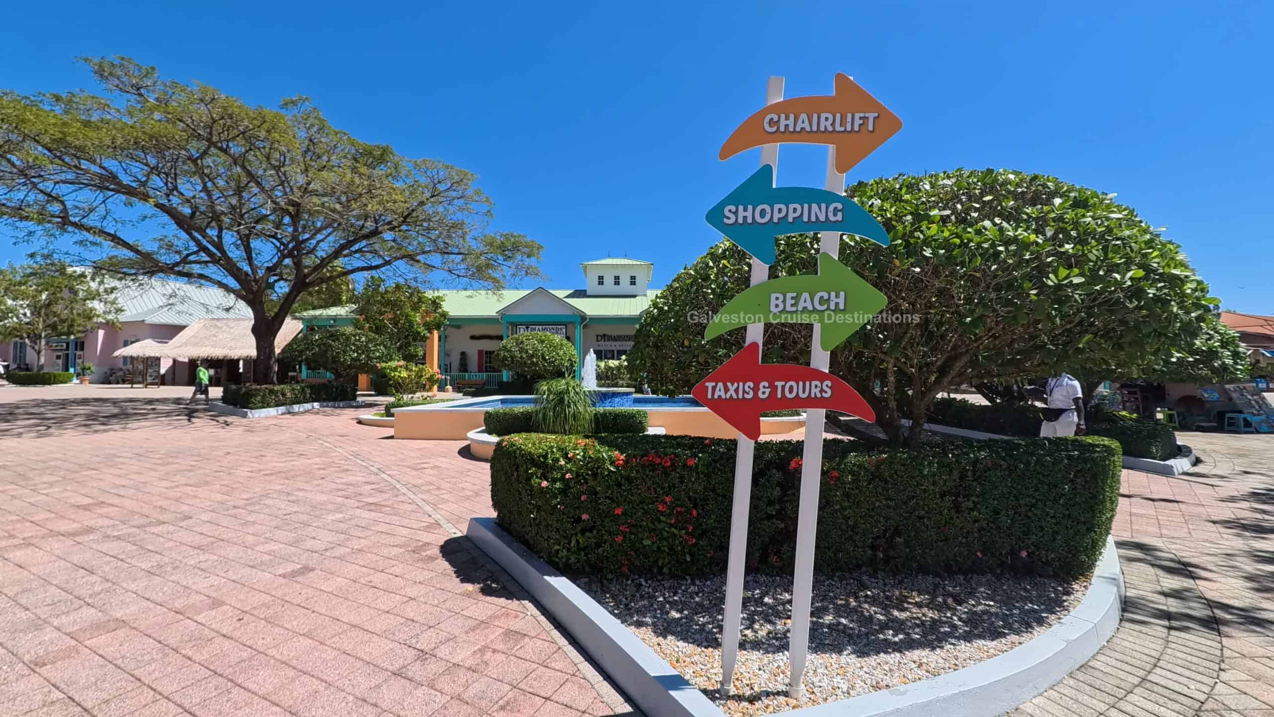 Mahogany Bay Roatan Honduras signs at entrance