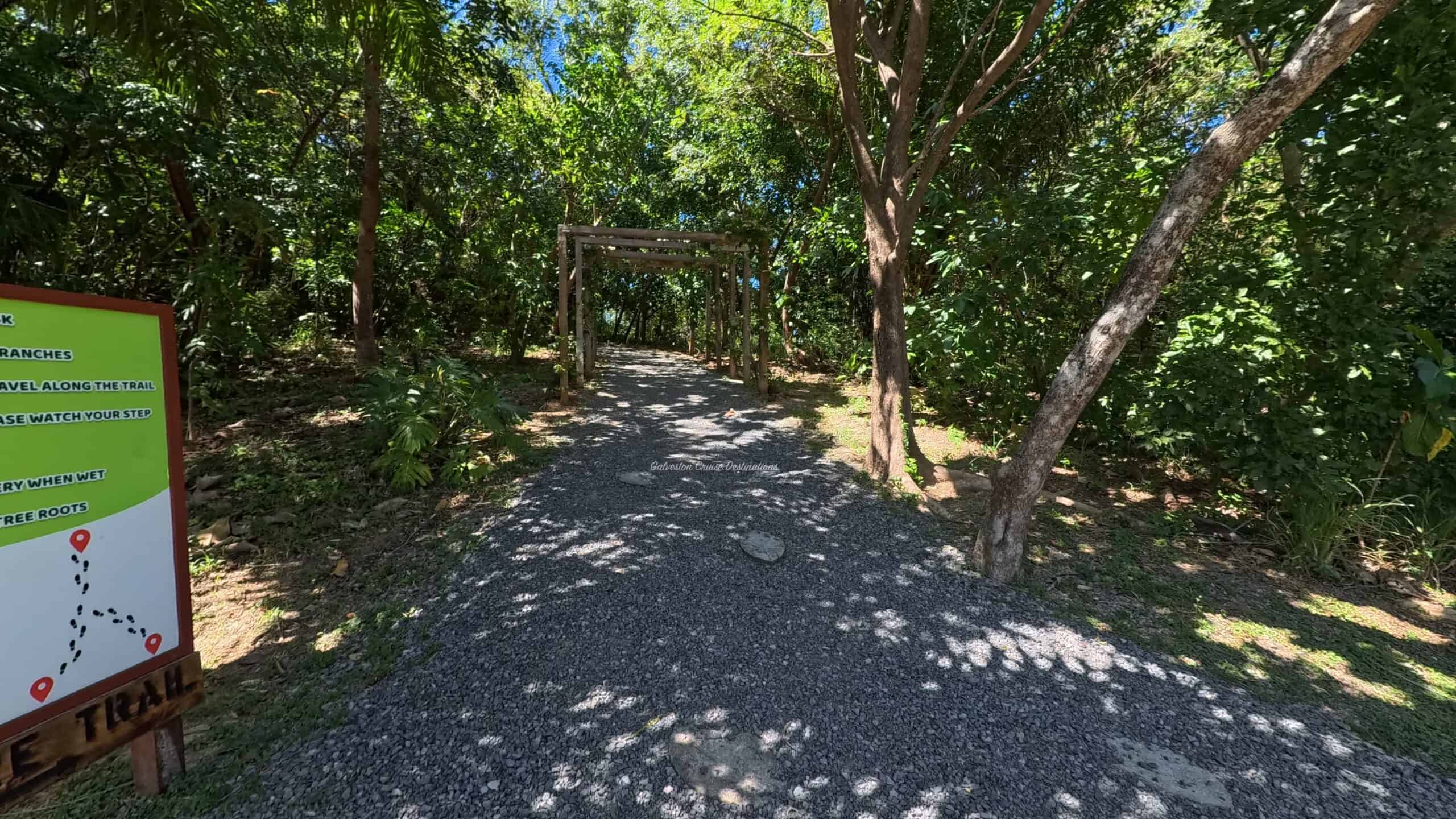 Isla Tropicale Mahogany Bay First Nature Trail Entrance Roatan Honduras Galveston Cruise Destinations
